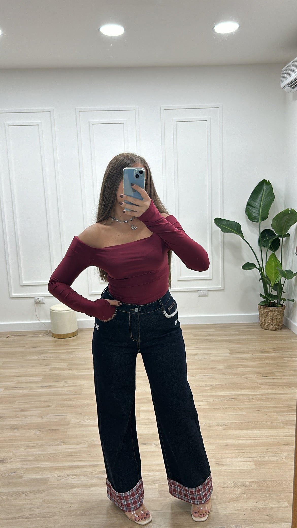 Jeans piegone quadri